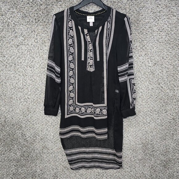 Knox Rose Top Womens Small Black Sheer Tunic Boho High Low Blouse Ladies - Picture 1 of 7